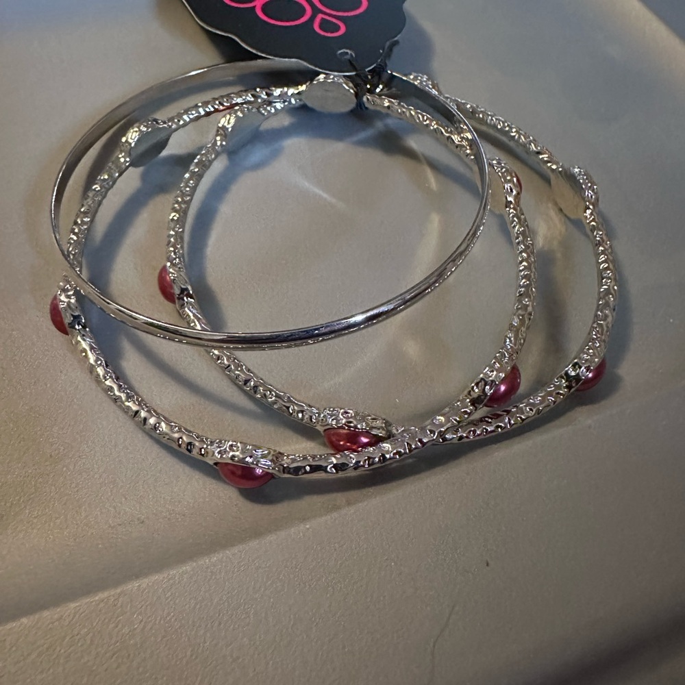 Paparazzi Silver and Red Sparkling Bracelet Set